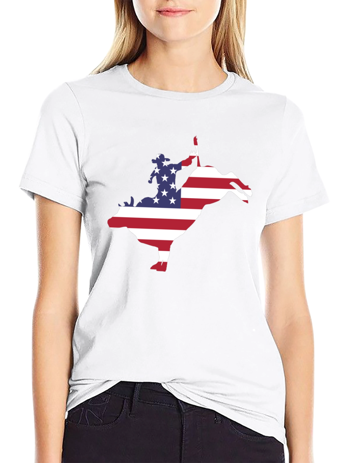 American Flag Bull Rider Graphic T-Shirt