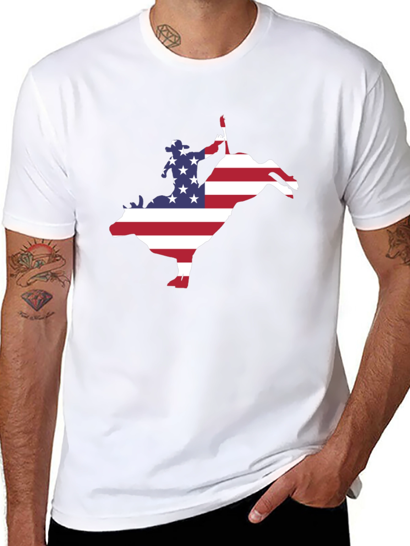 American Flag Bull Rider Graphic T-Shirt