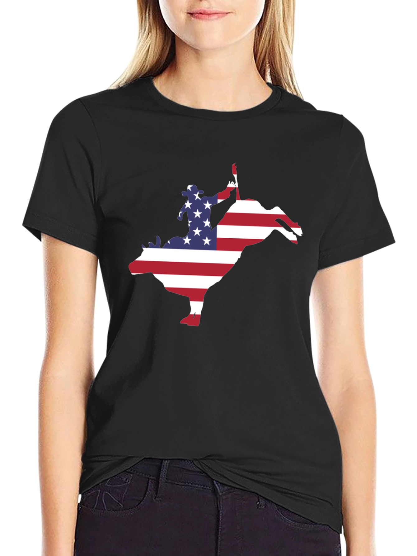 American Flag Bull Rider Graphic T-Shirt