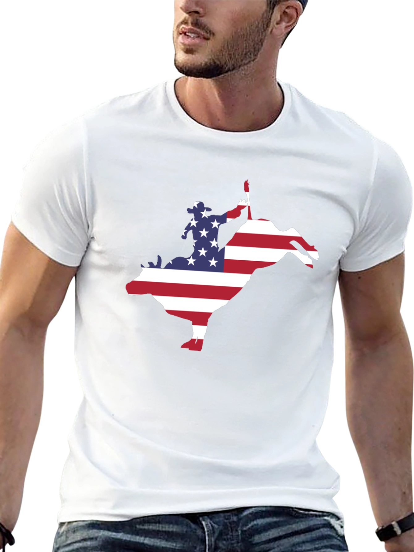 American Flag Bull Rider Graphic T-Shirt