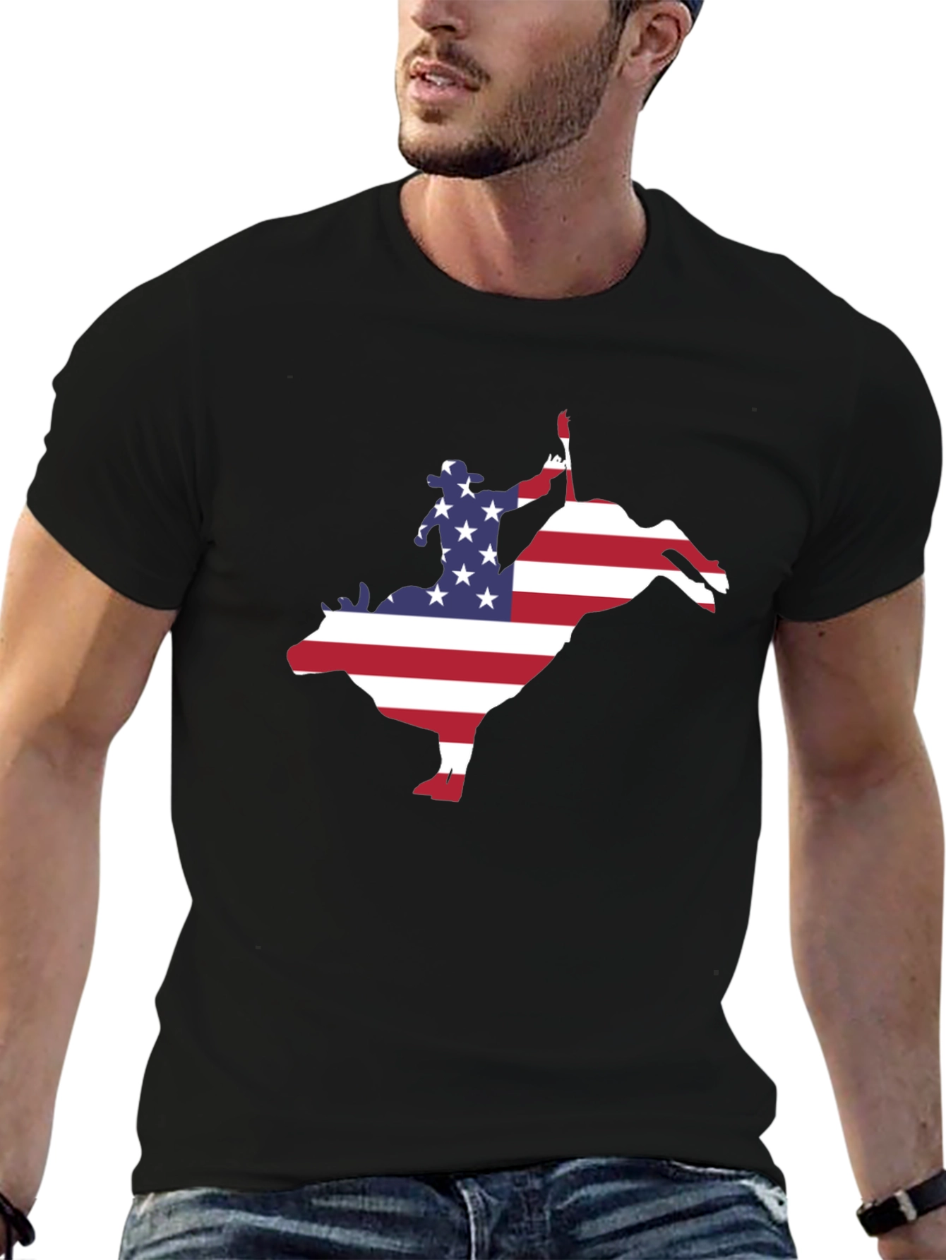 American Flag Bull Rider Graphic T-Shirt
