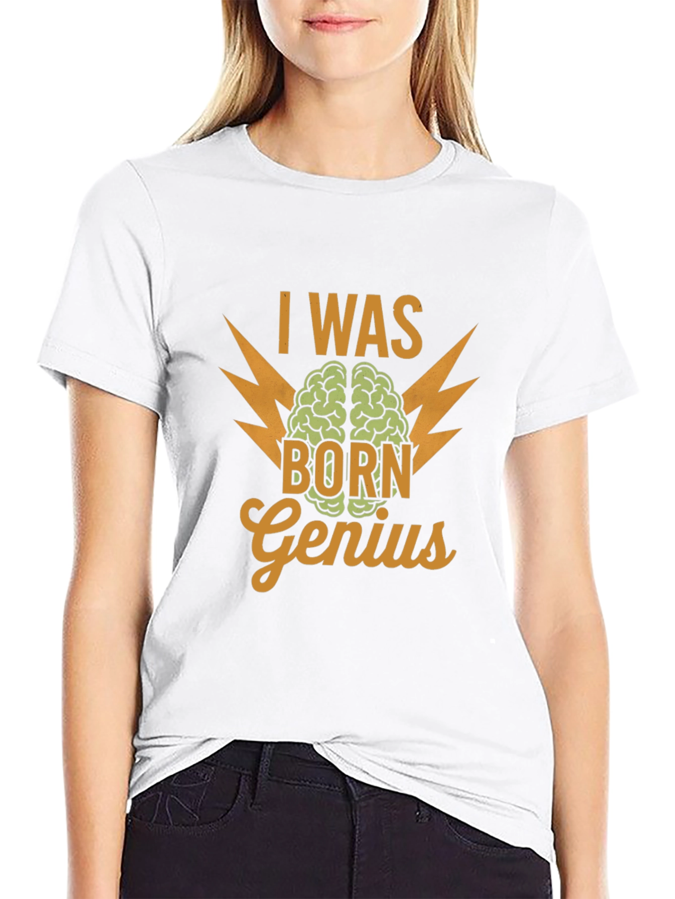 I Was Born Genius Black Graphic T-Shirt