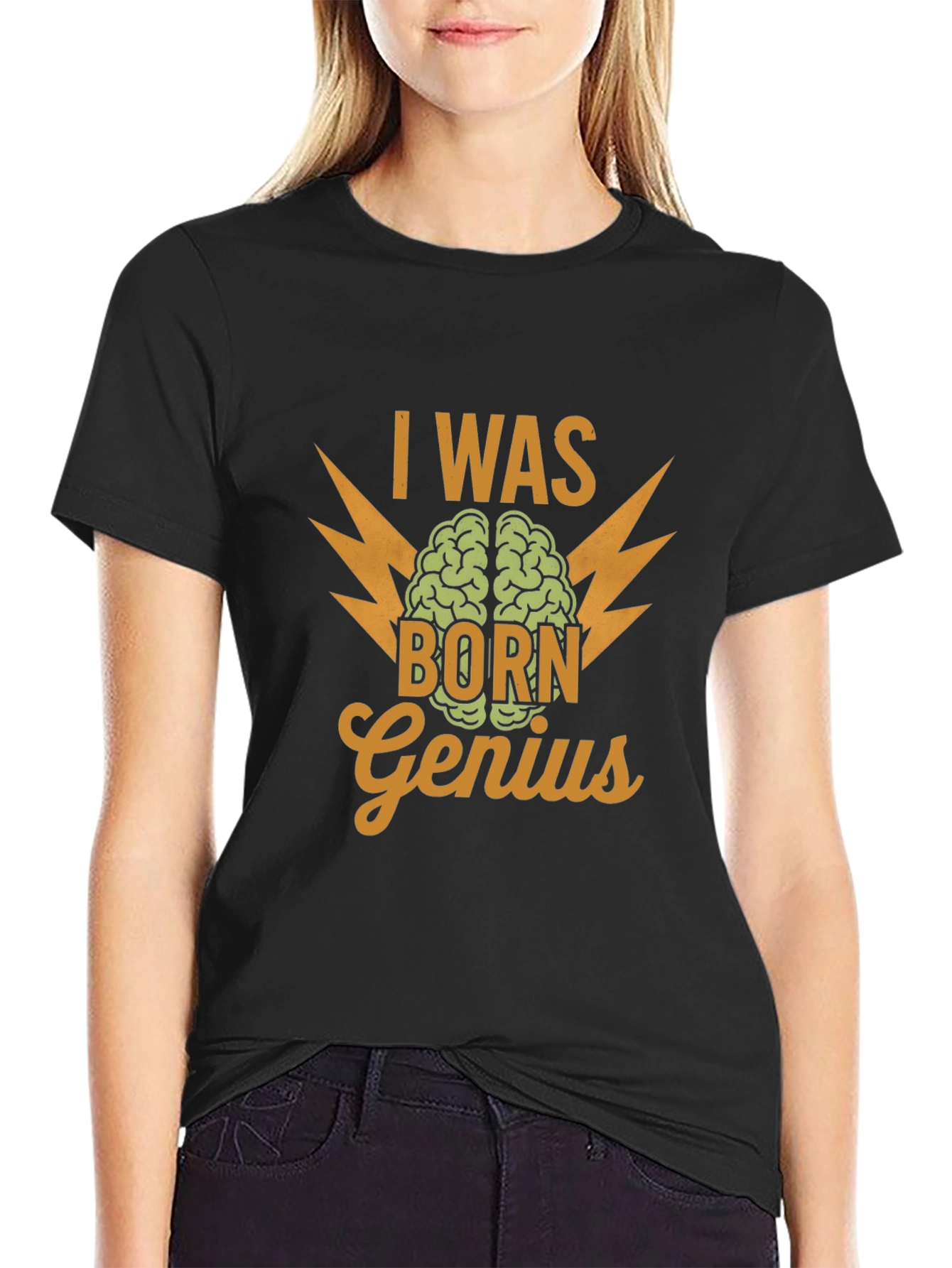 I Was Born Genius Black Graphic T-Shirt