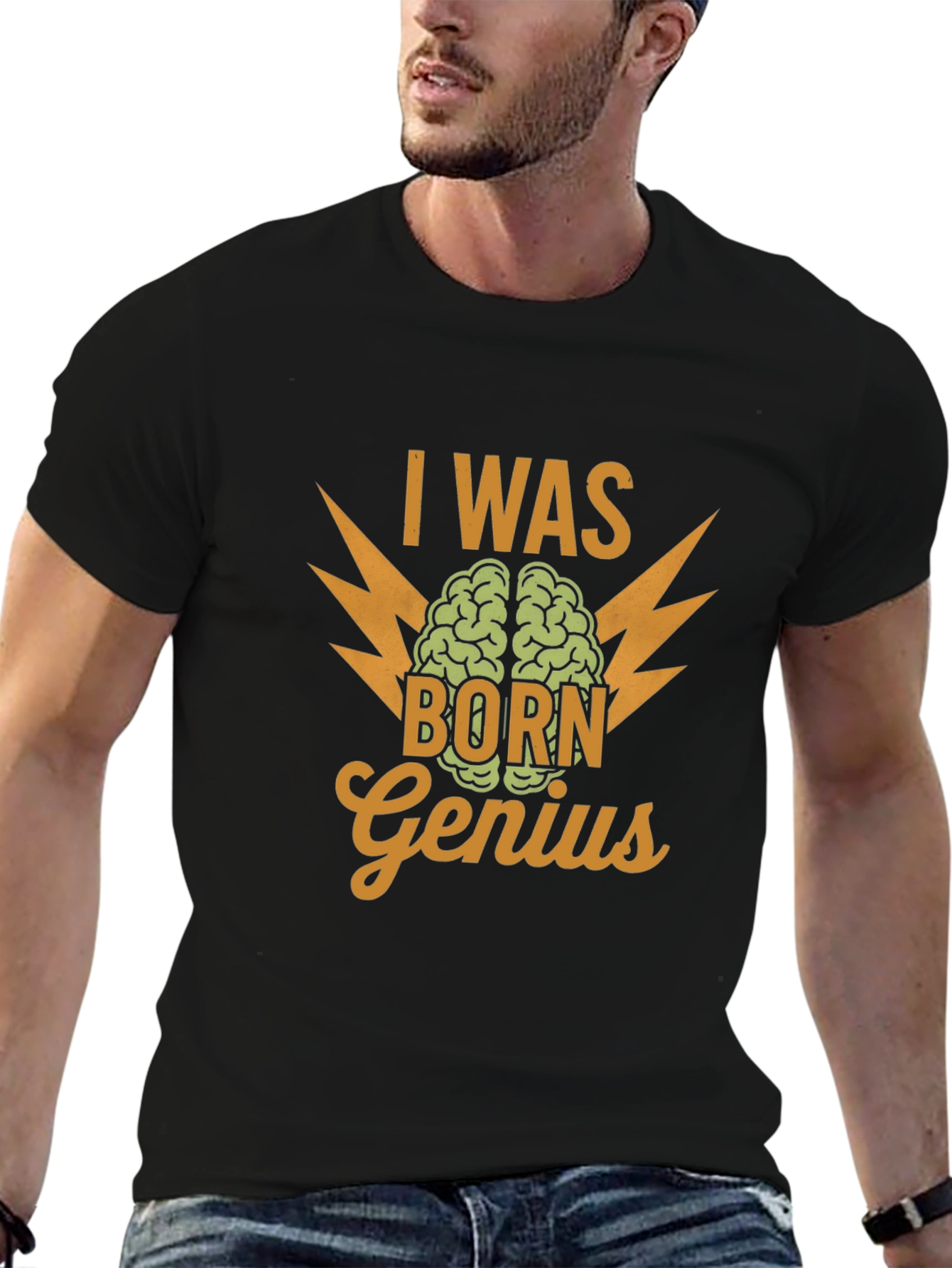 I Was Born Genius Black Graphic T-Shirt
