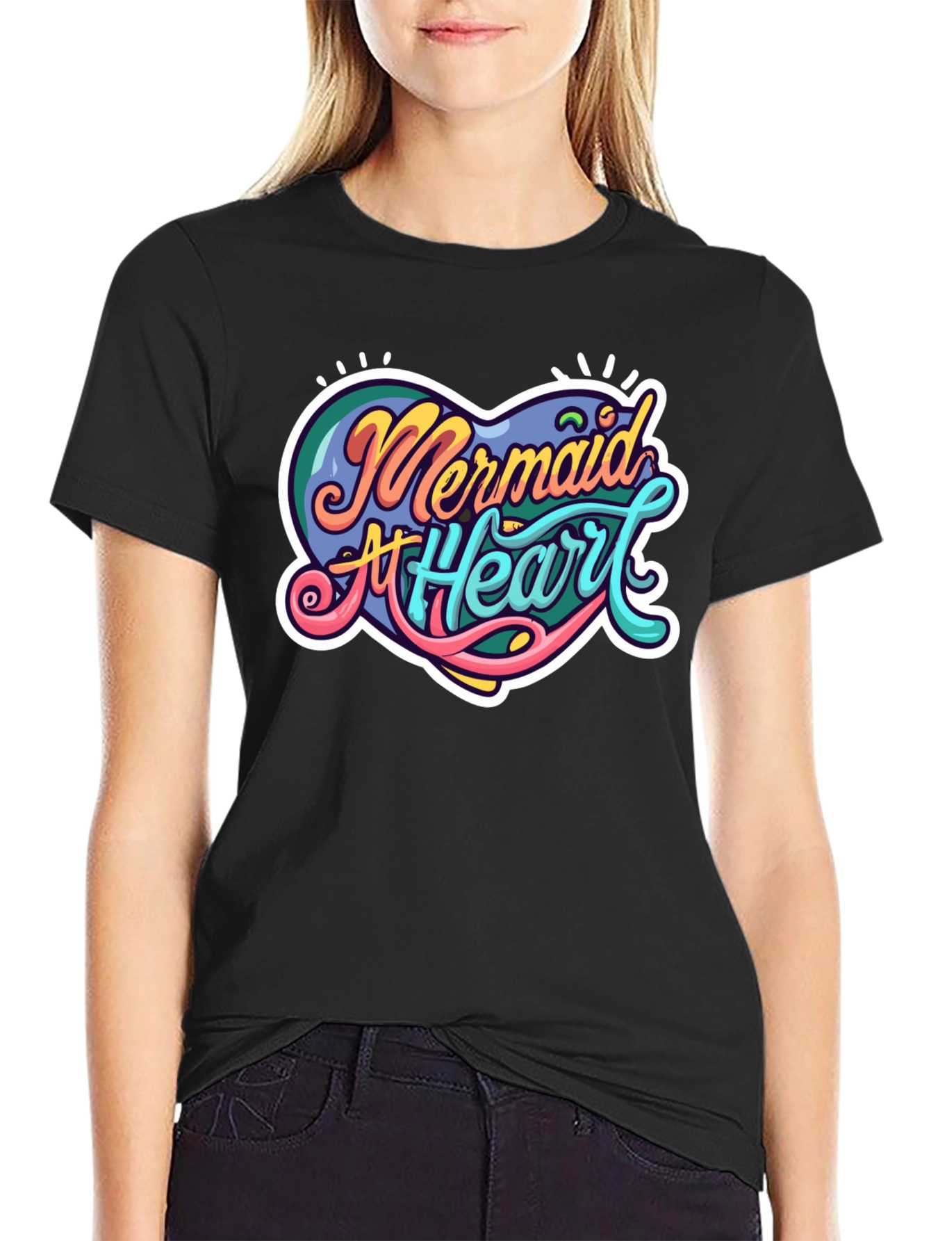 Mermaid At Heart Graphic Black T-Shirt