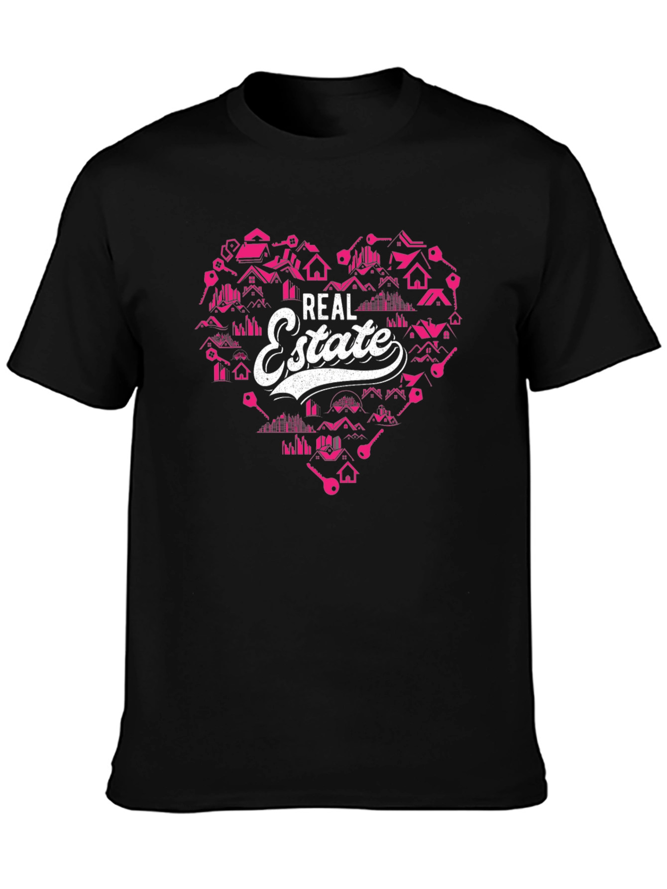 Real Estate Heart Graphic Tee - Black Cotton T-Shirt