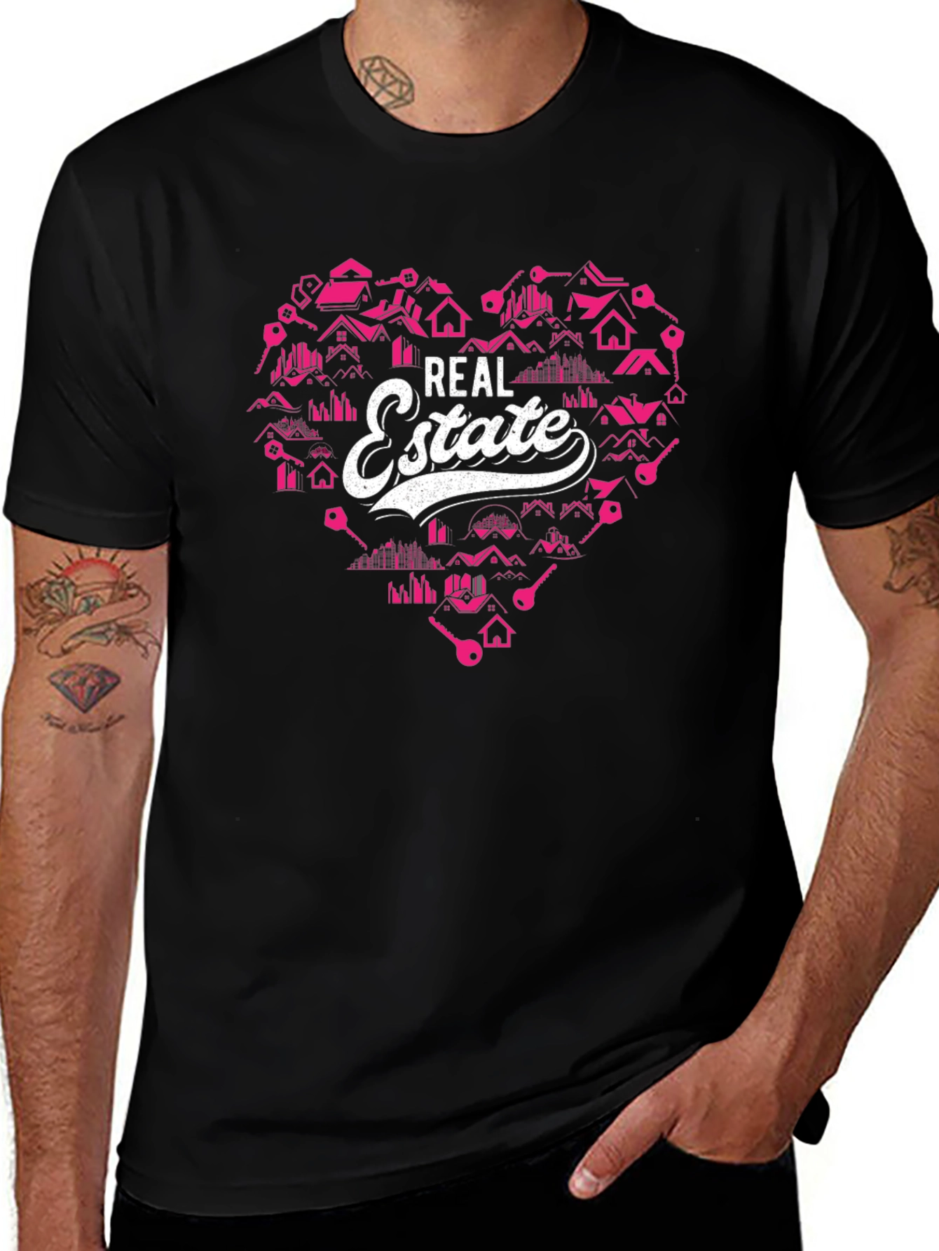 Real Estate Heart Graphic Tee - Black Cotton T-Shirt