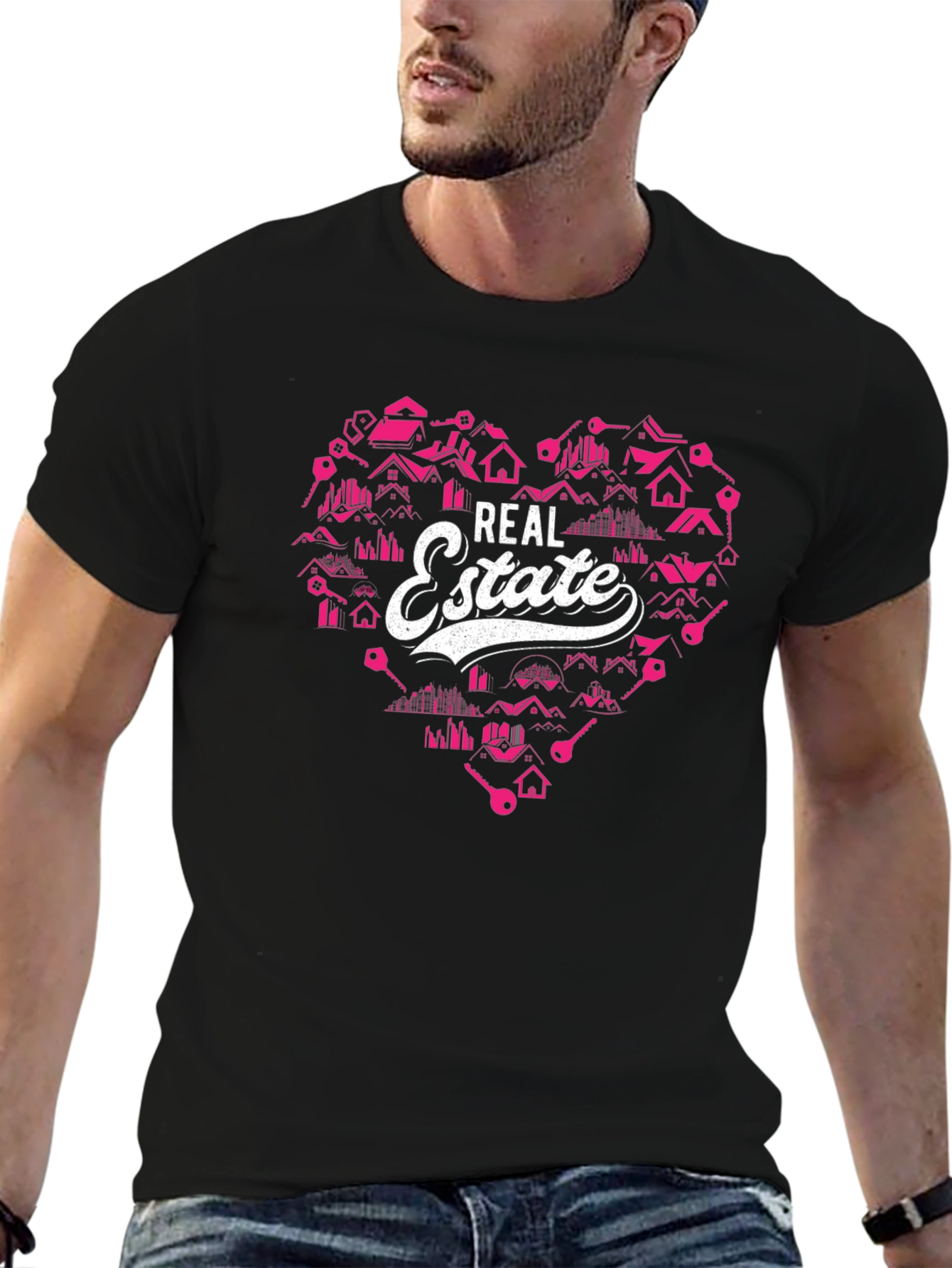Real Estate Heart Graphic Tee - Black Cotton T-Shirt