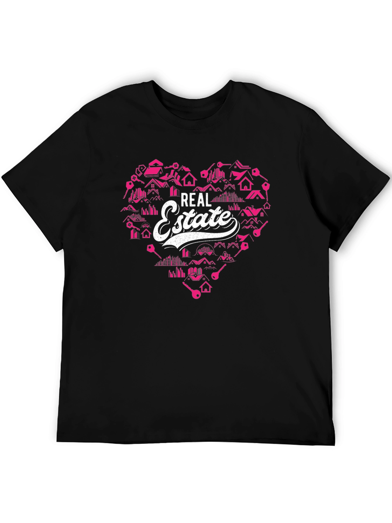 Real Estate Heart Graphic Tee - Black Cotton T-Shirt