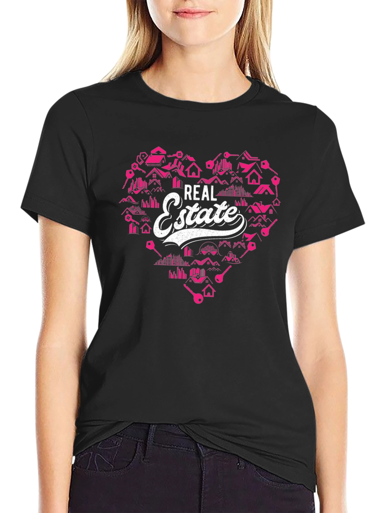 Real Estate Heart Graphic Tee - Black Cotton T-Shirt