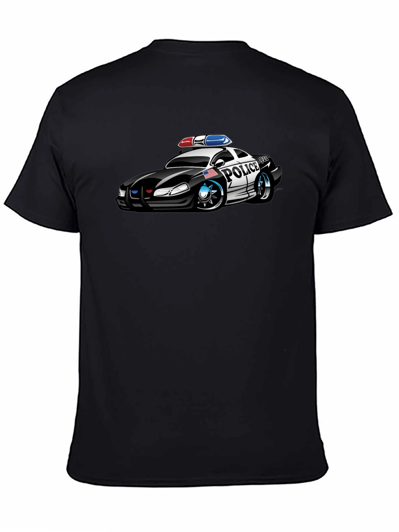 Black Caricature Police Car T-Shirt