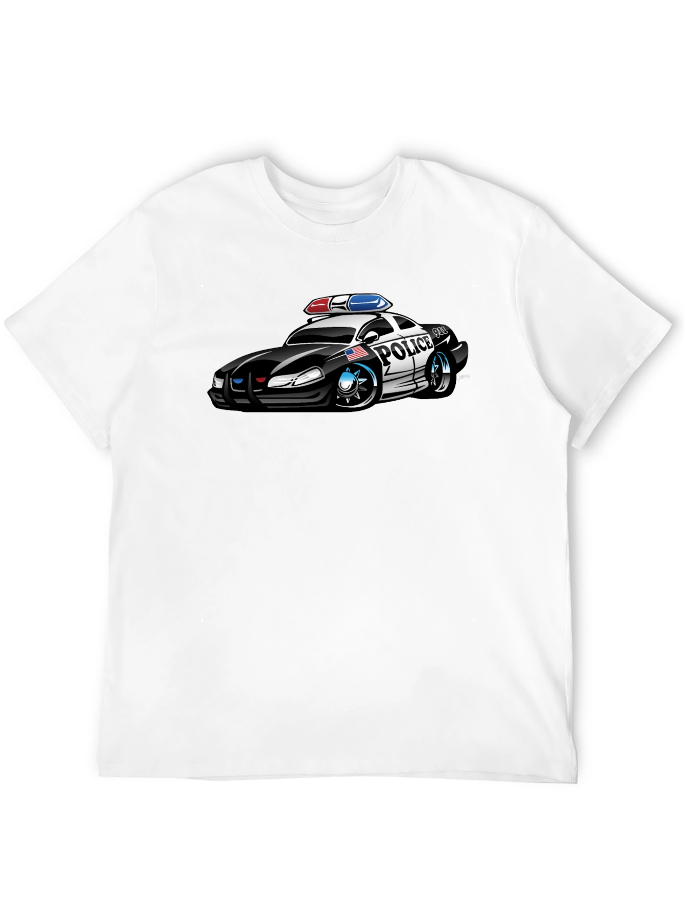 Black Caricature Police Car T-Shirt