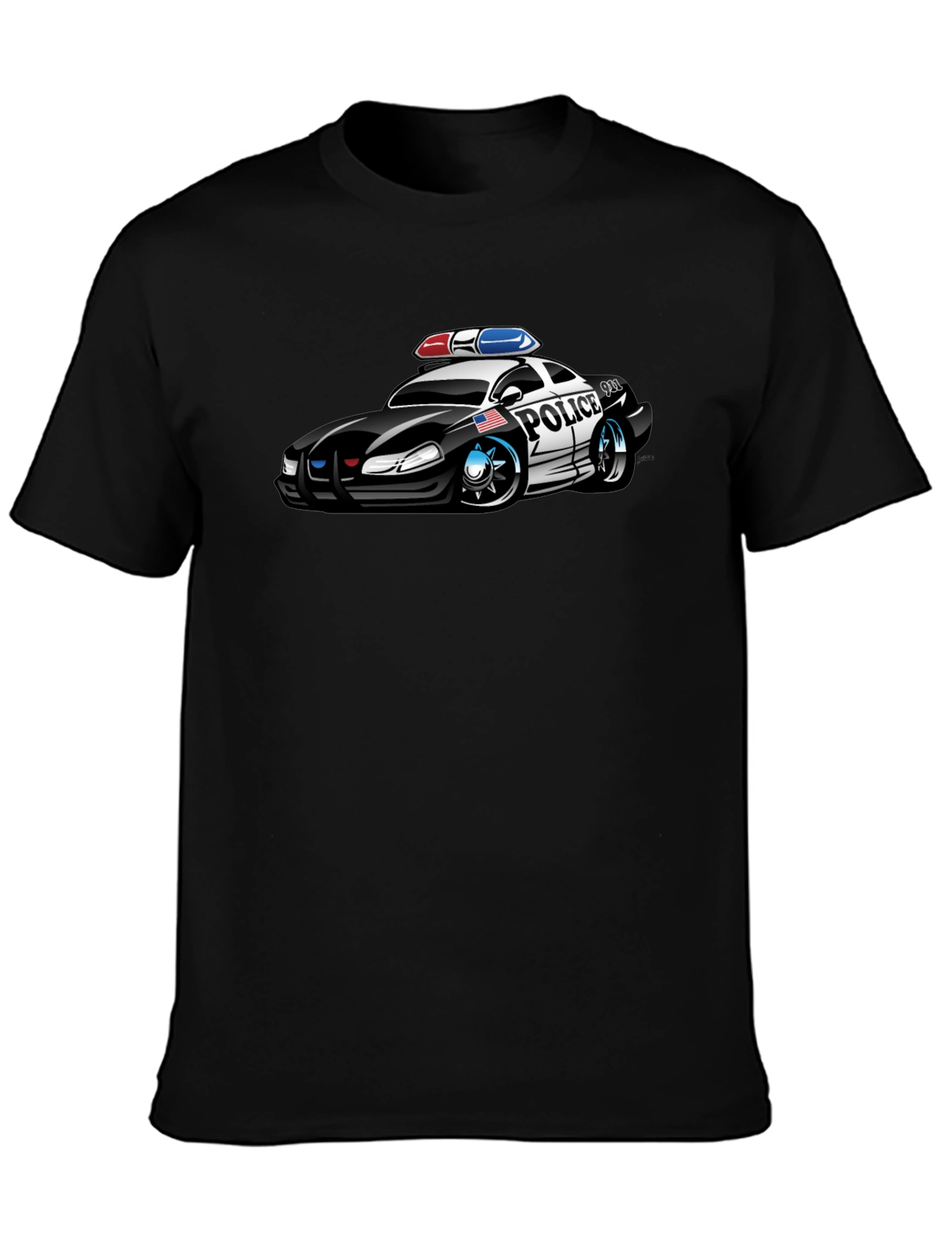 Black Caricature Police Car T-Shirt