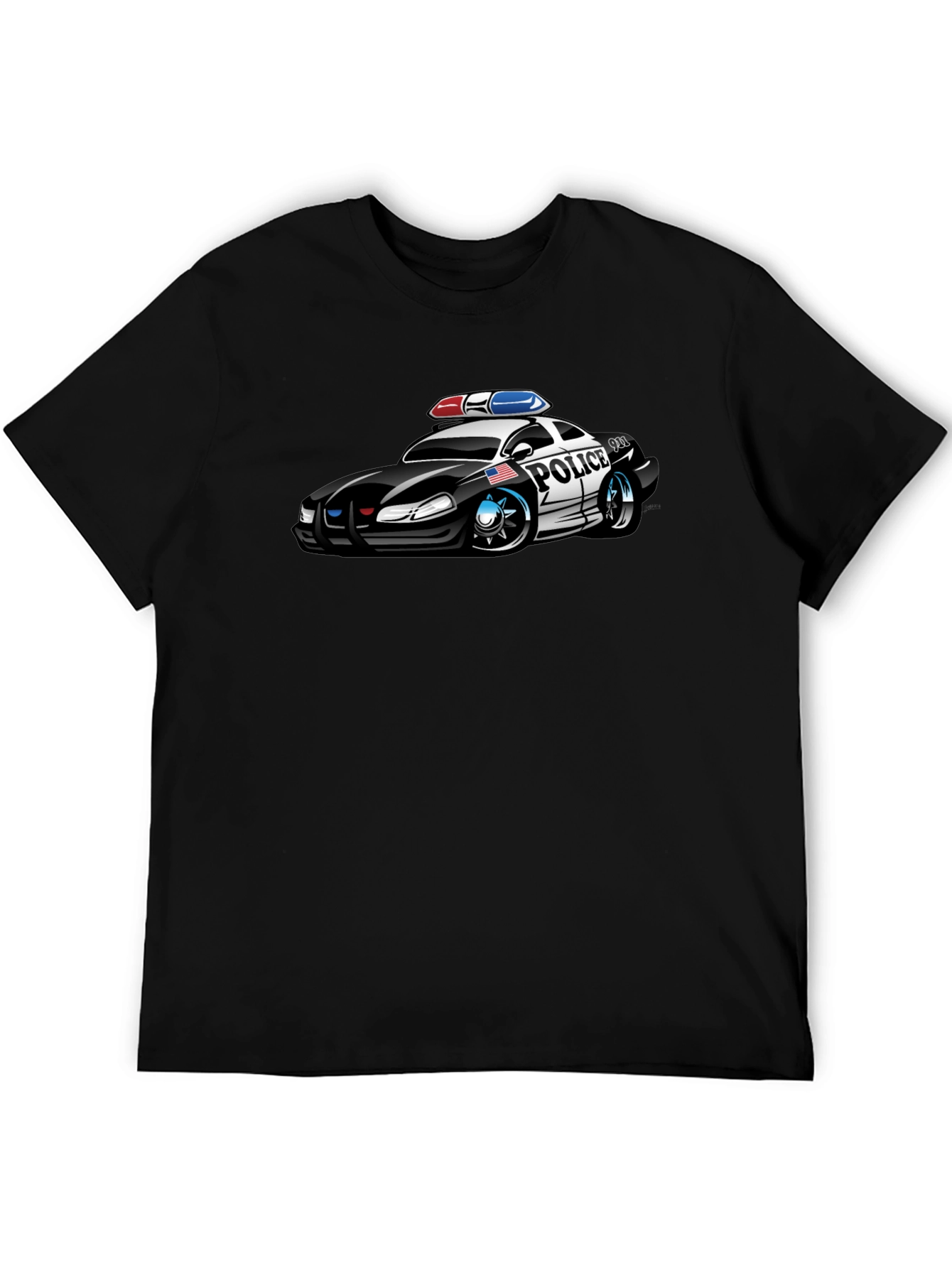 Black Caricature Police Car T-Shirt