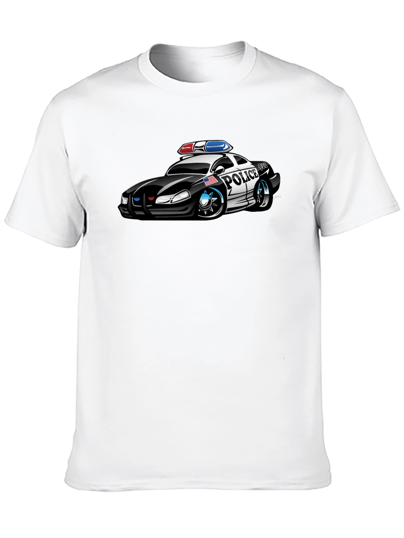 Black Caricature Police Car T-Shirt