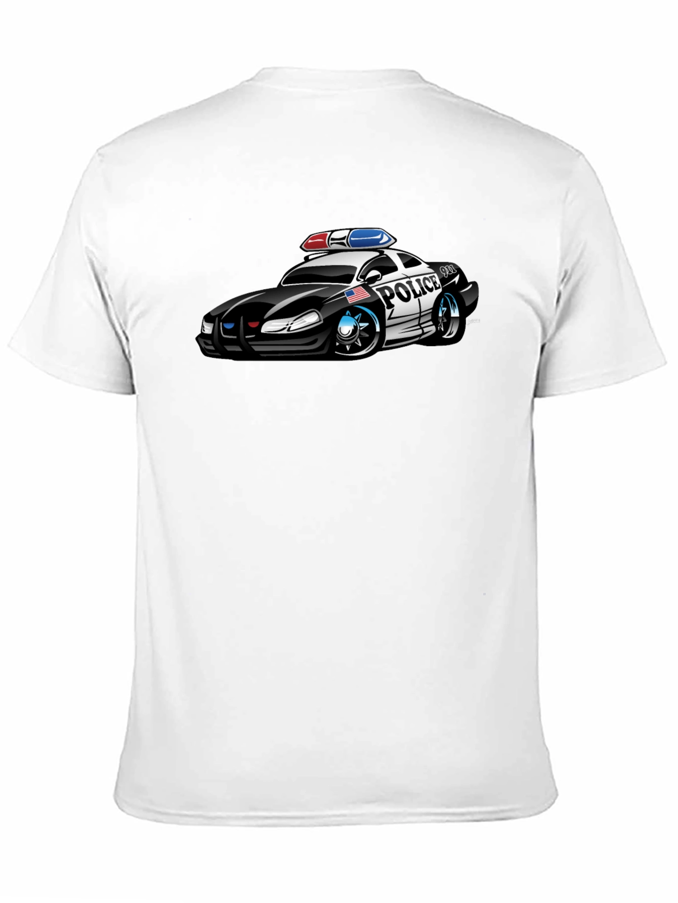 Black Caricature Police Car T-Shirt