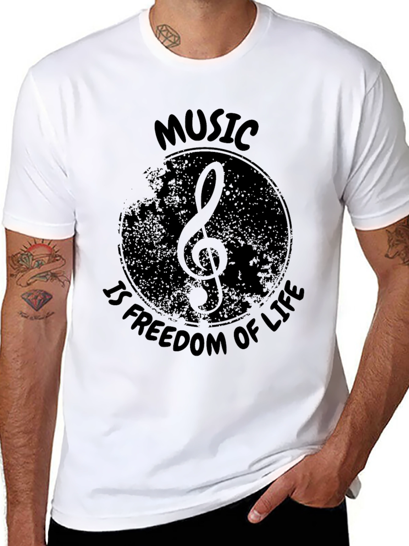 Music Is Freedom of Life Black Graphic Tee
