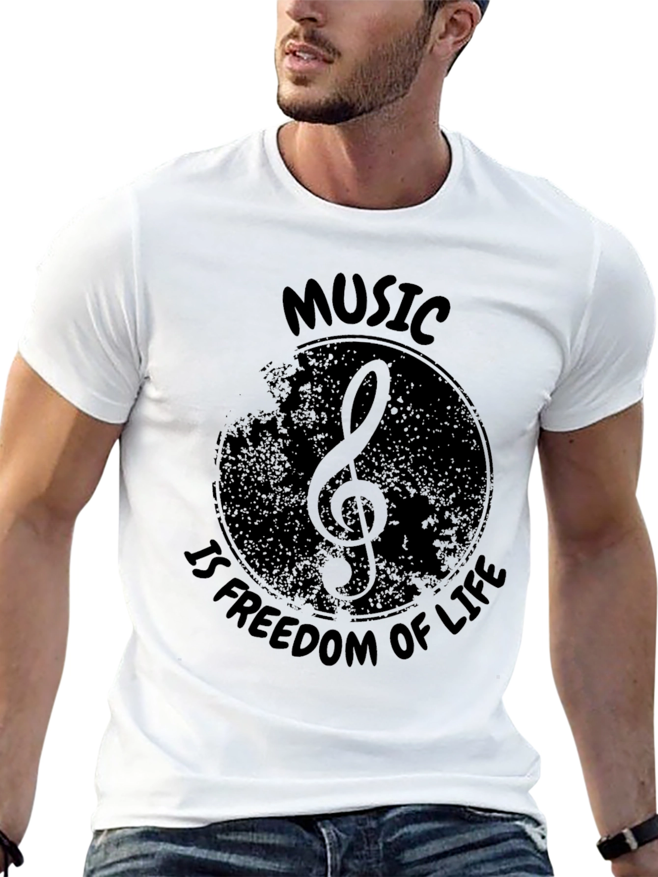 Music Is Freedom of Life Black Graphic Tee
