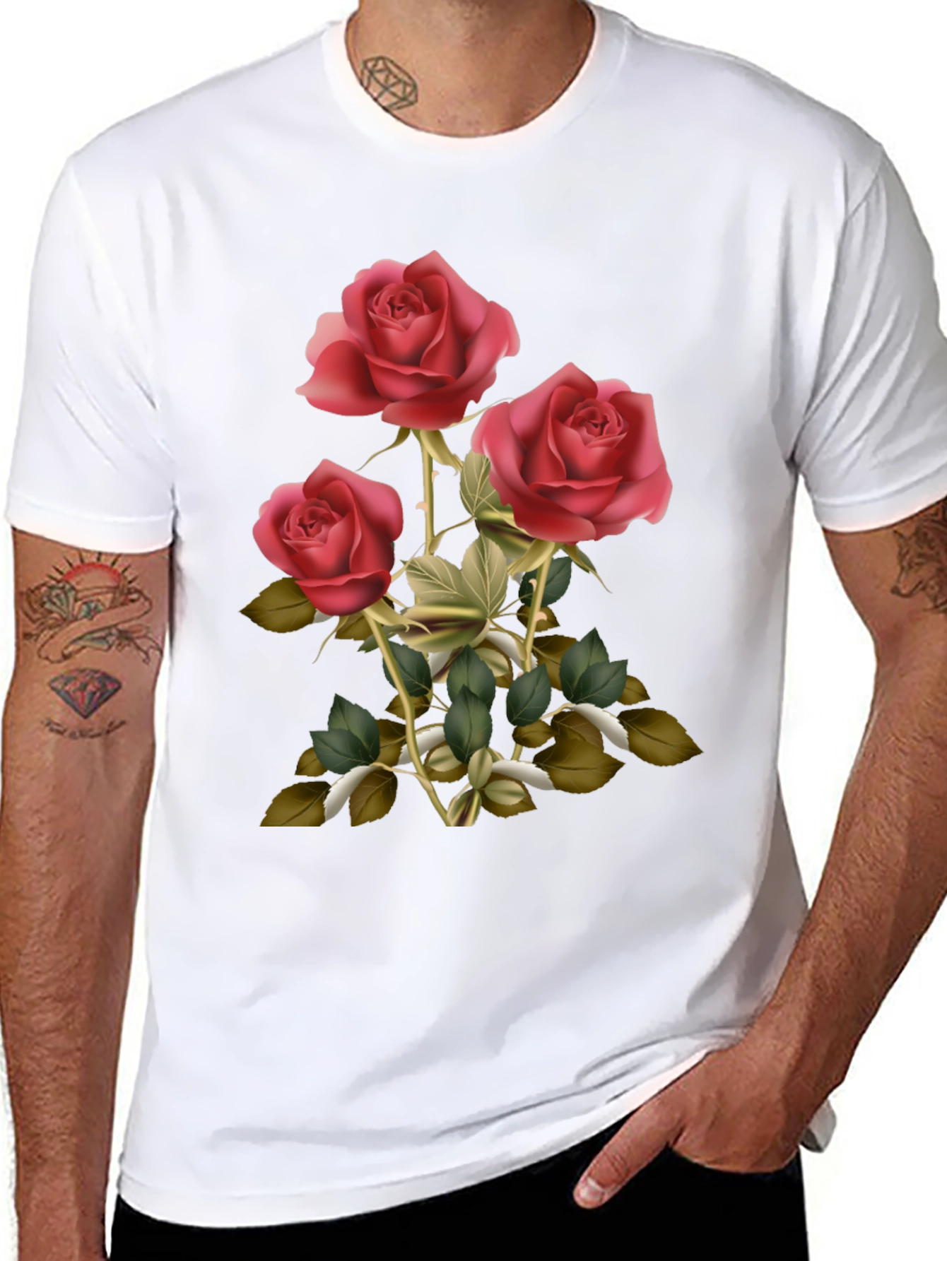 Rose Graphic Mens Tee - Elegant Floral Design