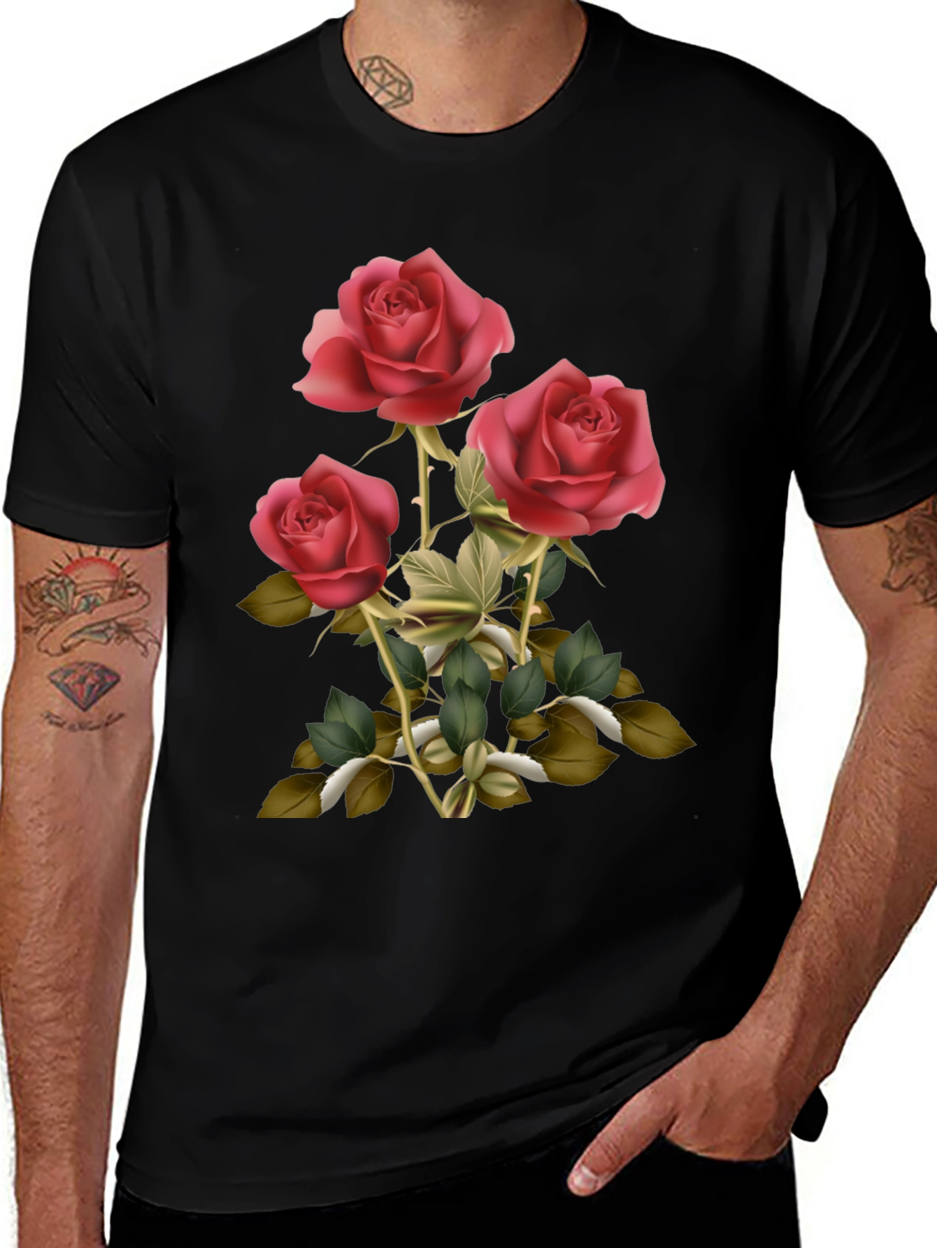 Rose Graphic Mens Tee - Elegant Floral Design