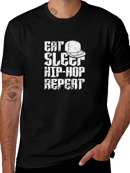 Eat Sleep Hip-Hop Repeat Black Graphic T-Shirt