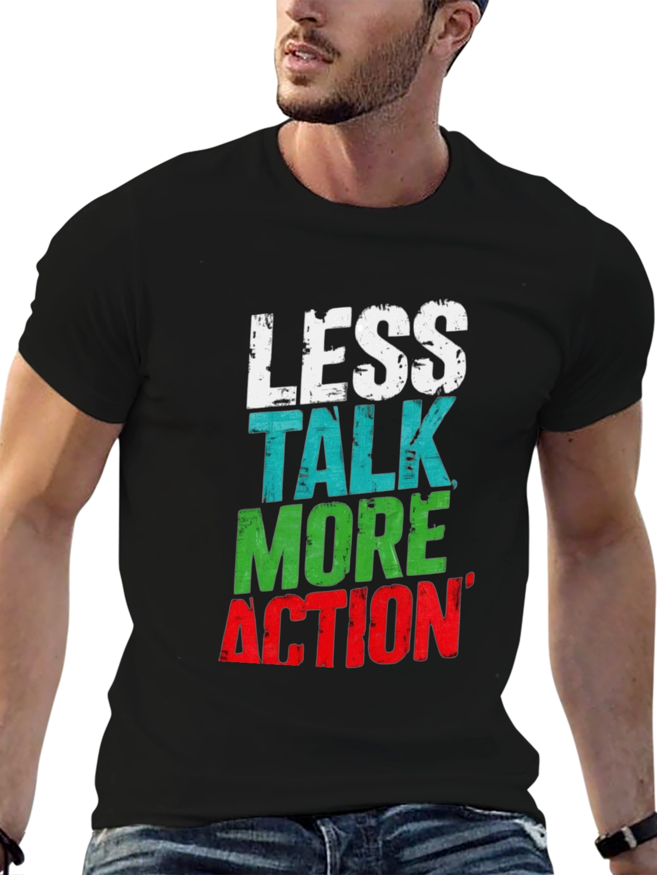 Less Talk More Action Graphic Tee - Black
