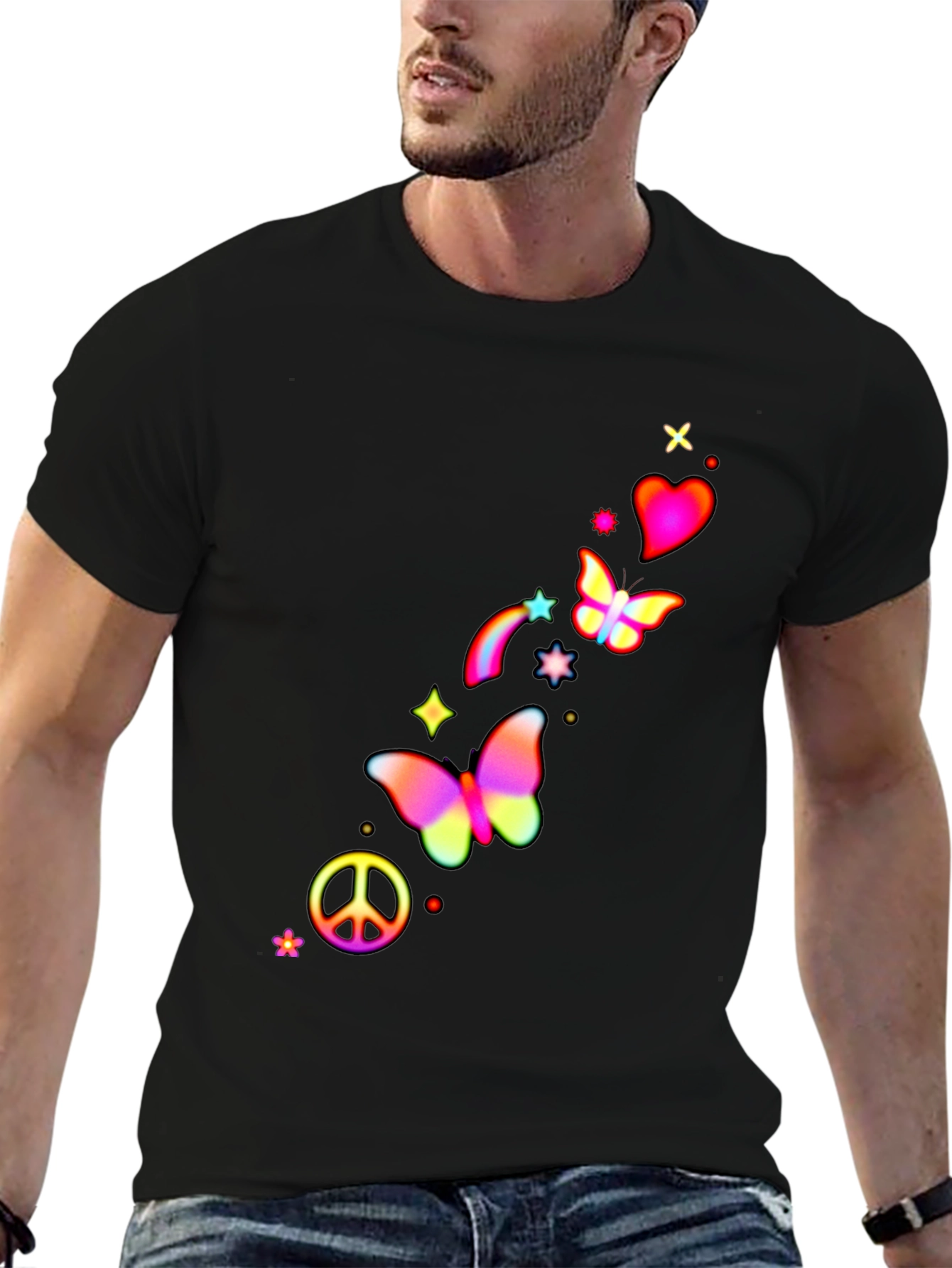 Peace Love Butterflies Mens Graphic Tee