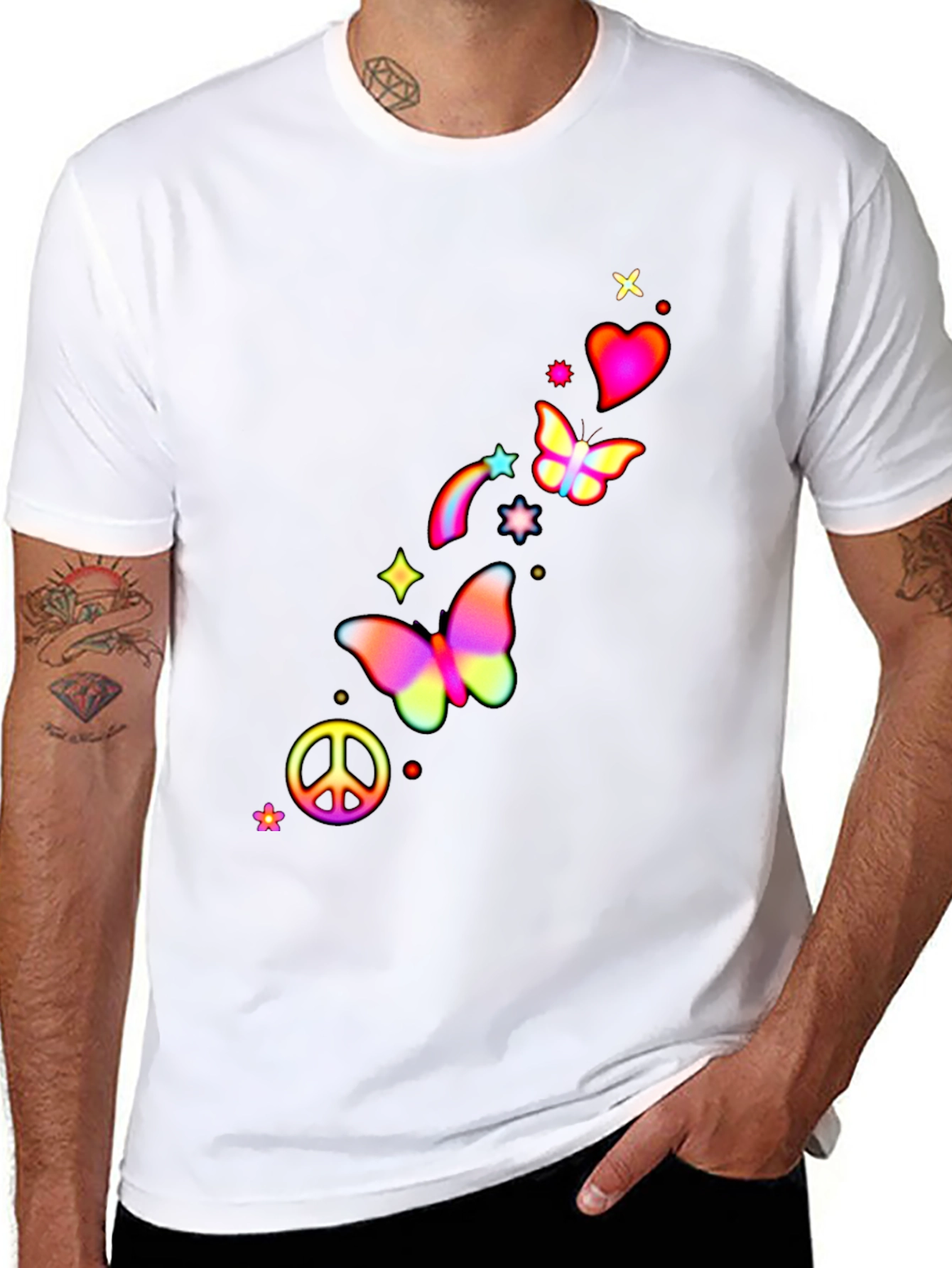 Peace Love Butterflies Mens Graphic Tee
