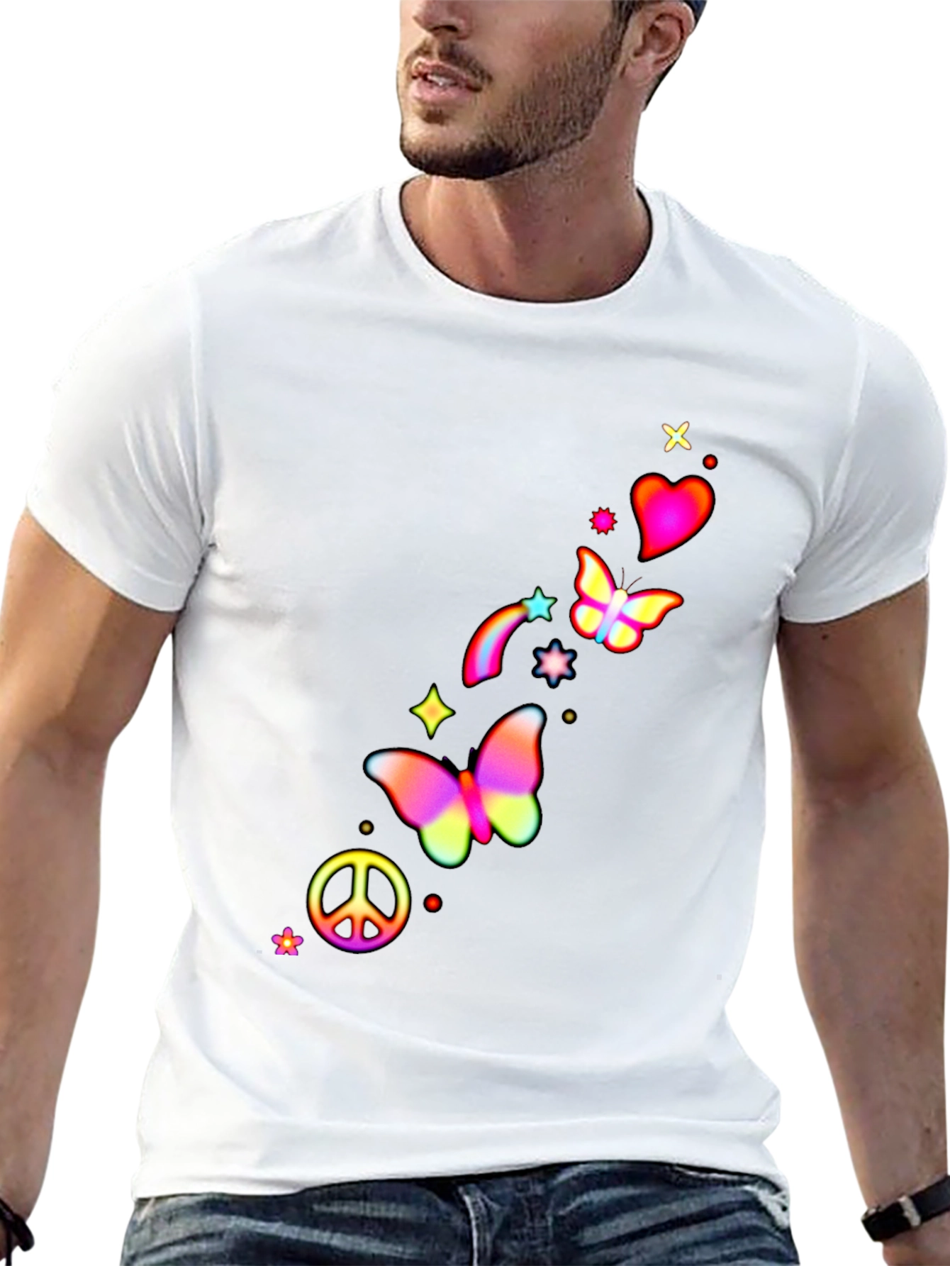 Peace Love Butterflies Mens Graphic Tee