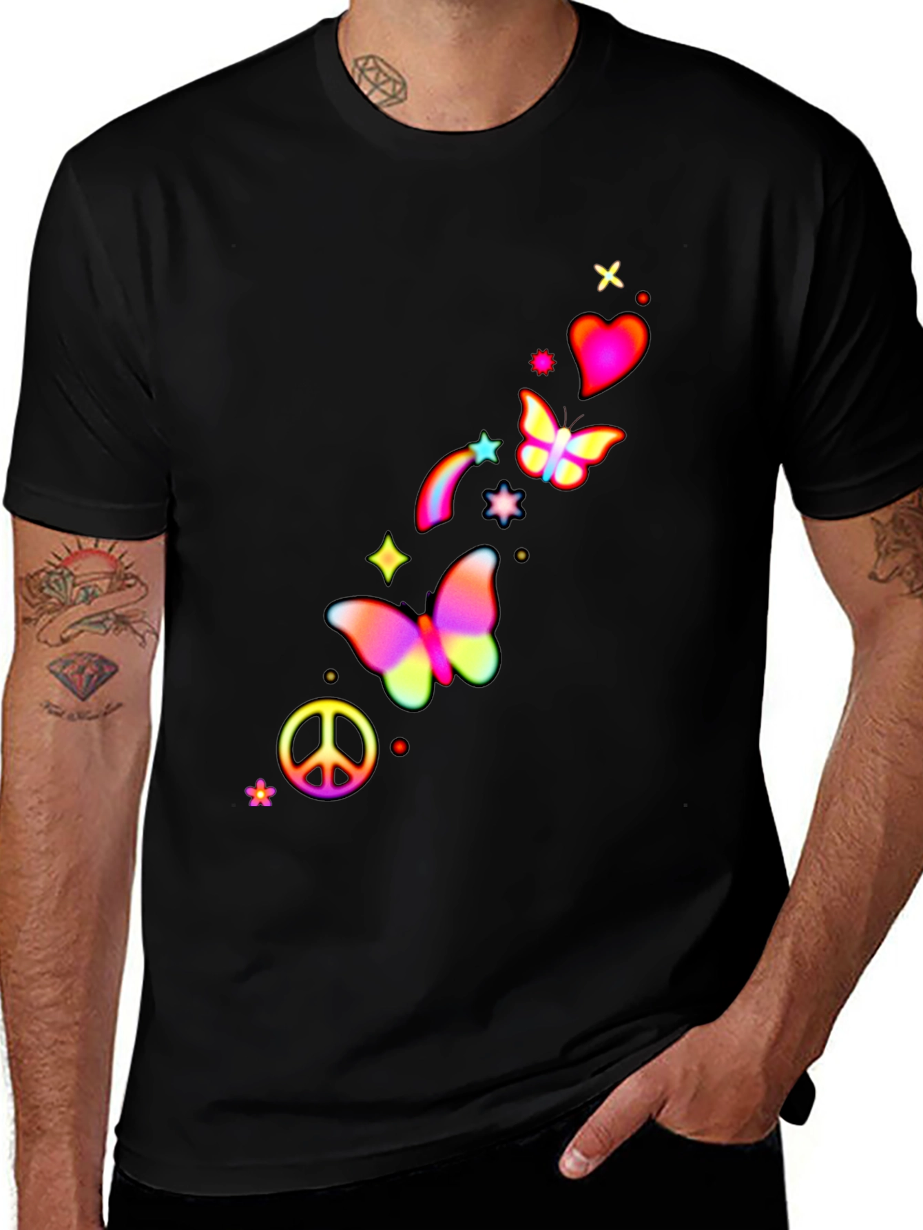 Peace Love Butterflies Mens Graphic Tee