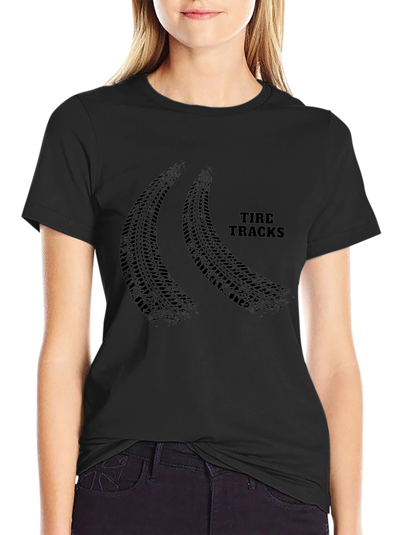 Tire Tracks Graphic Black T-Shirt