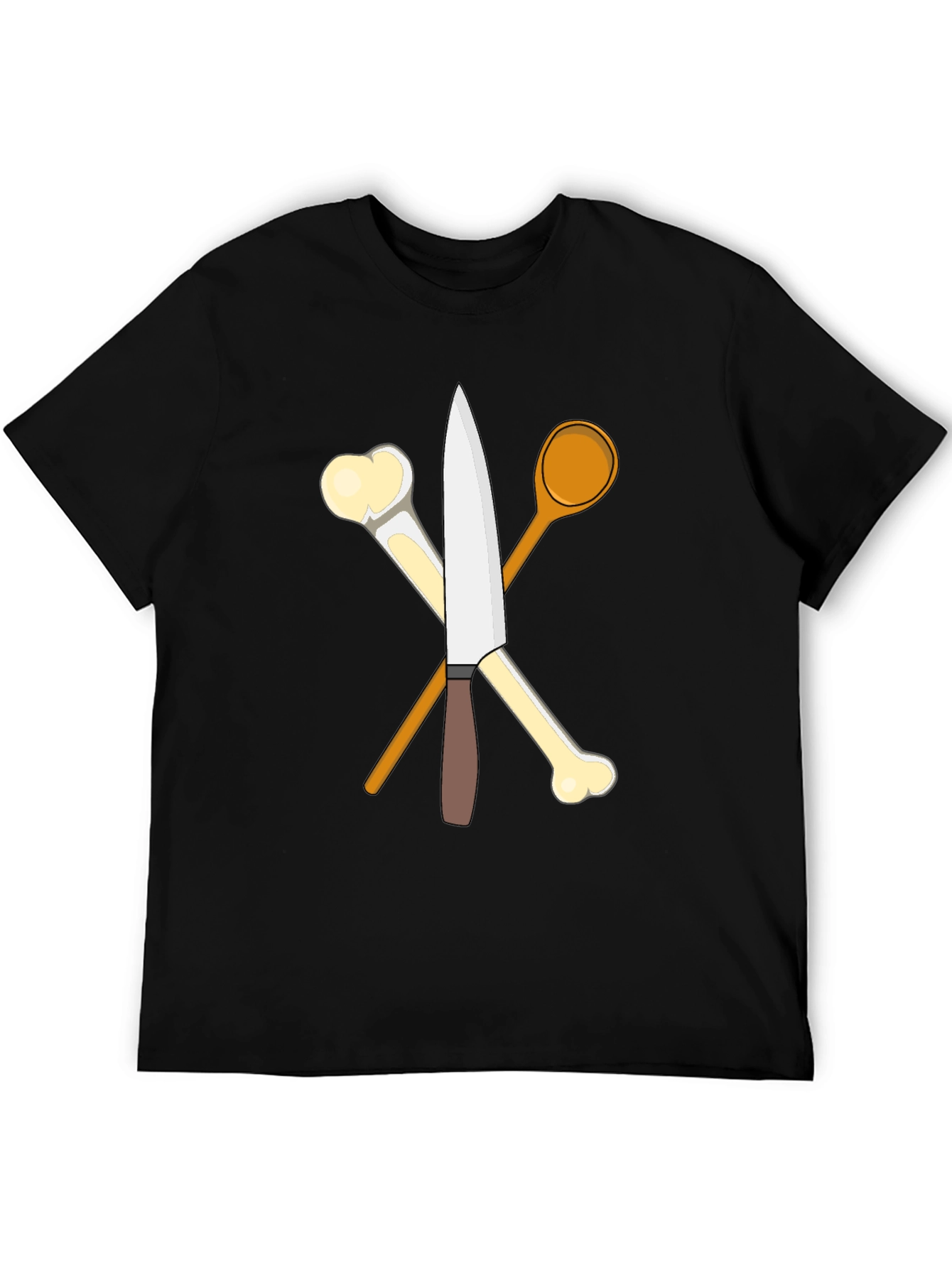 Chefs Knife Bones and Spoon Black T-Shirt