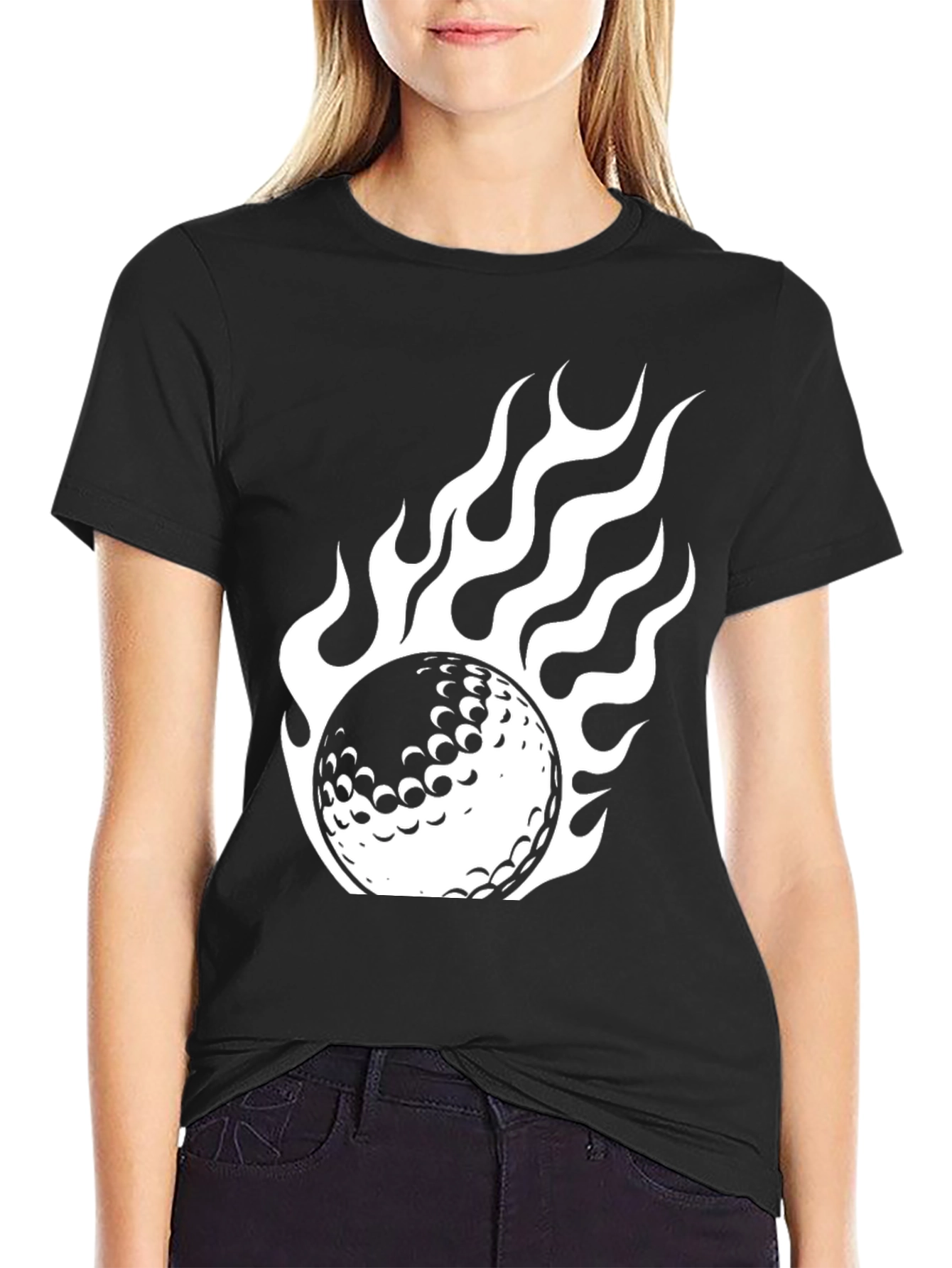 Flaming Golf Ball Graphic Tee - Sporty Style