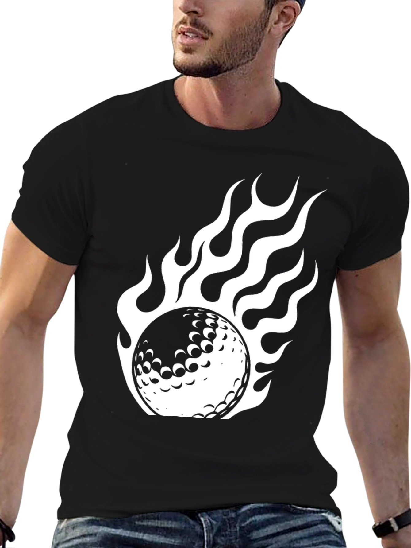 Flaming Golf Ball Graphic Tee - Sporty Style
