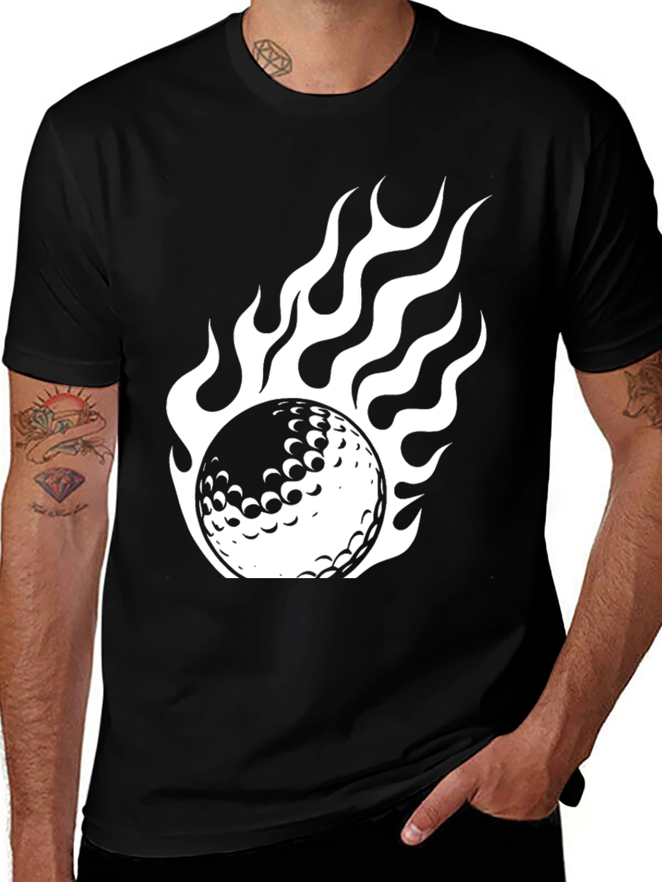 Flaming Golf Ball Graphic Tee - Sporty Style