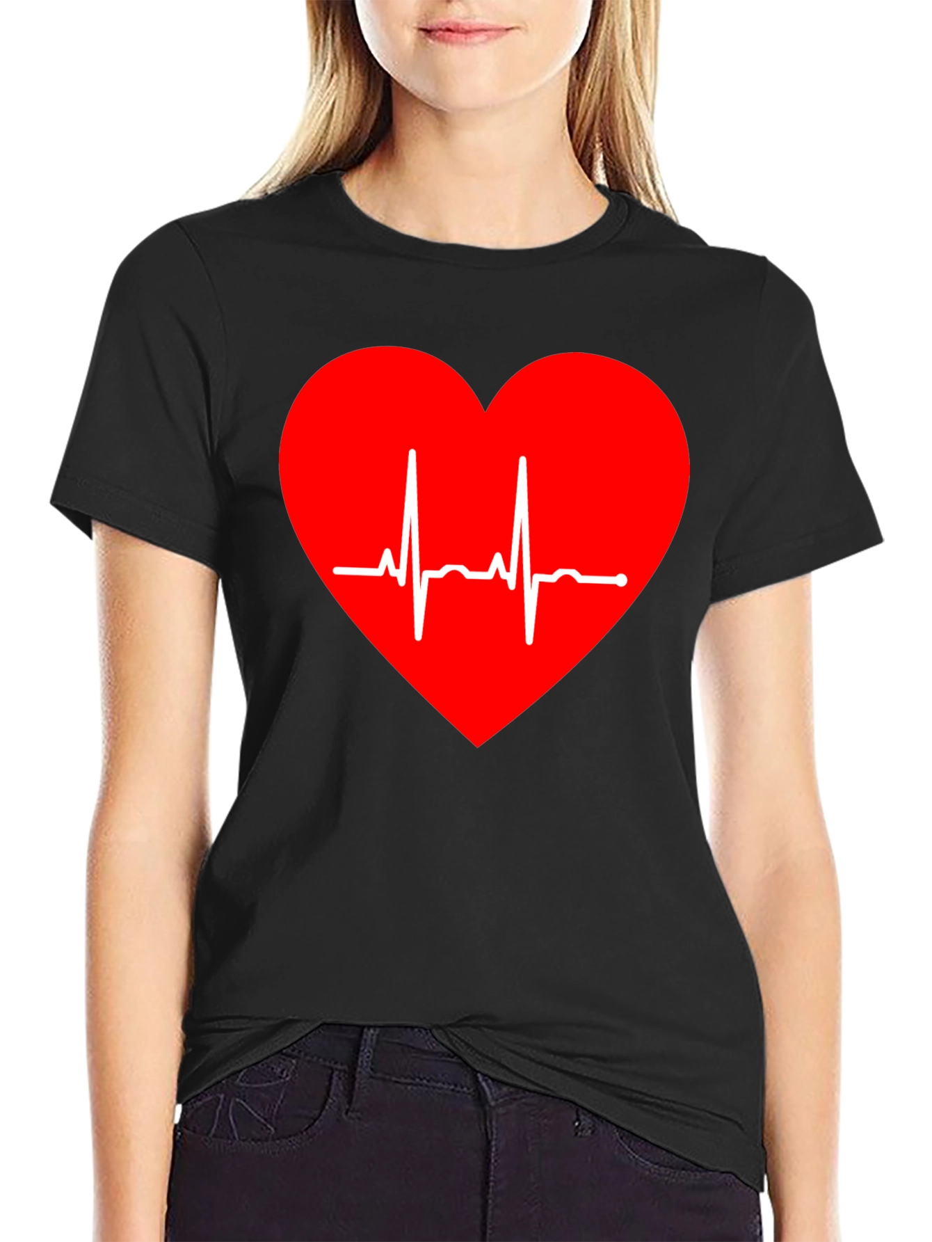 Heartbeat Heart T-Shirt - Stylish Black Tee