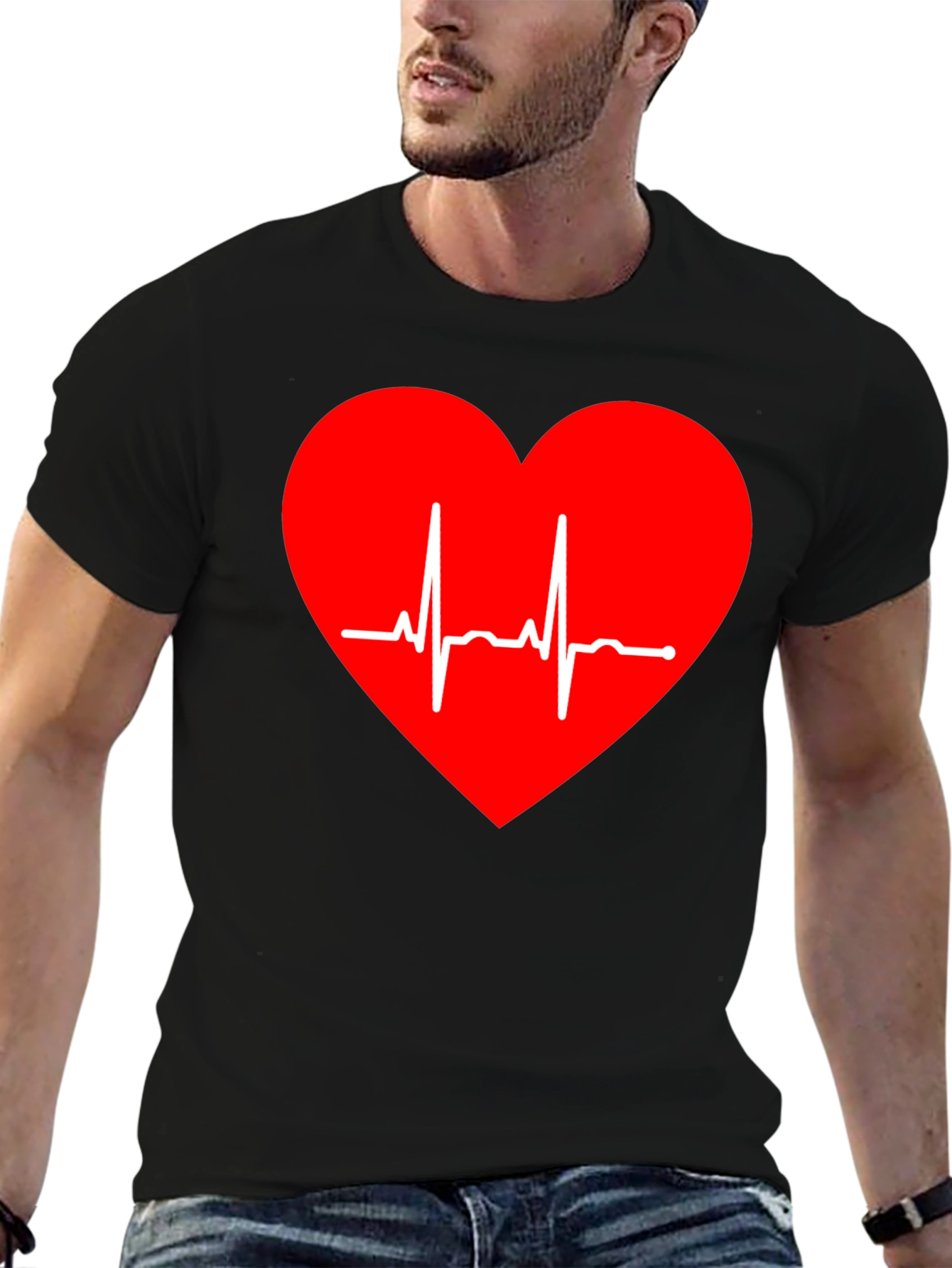 Heartbeat Heart T-Shirt - Stylish Black Tee