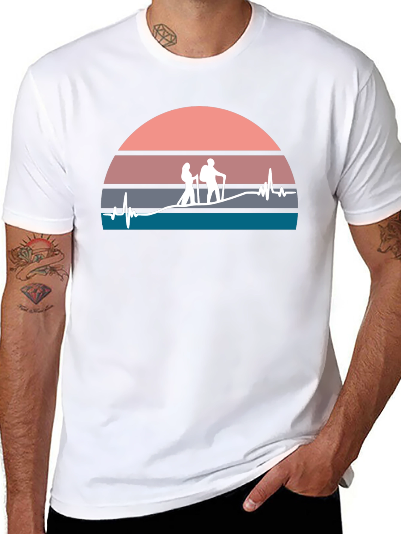Hiking Heartbeat Graphic T-Shirt - Black