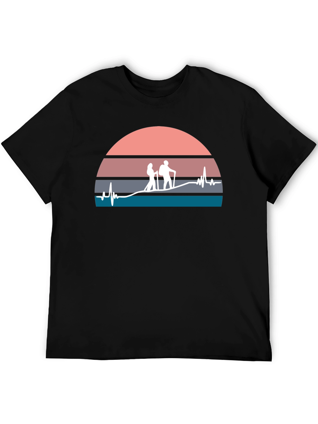 Hiking Heartbeat Graphic T-Shirt - Black