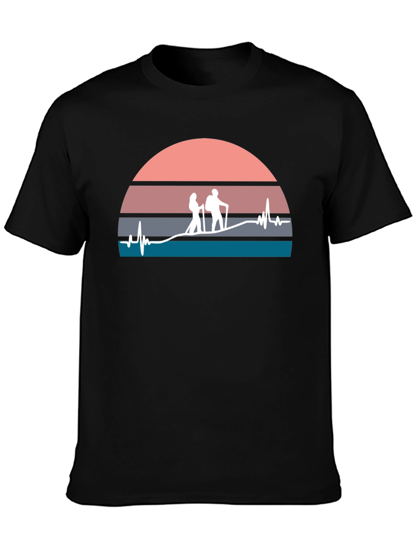 Hiking Heartbeat Graphic T-Shirt - Black