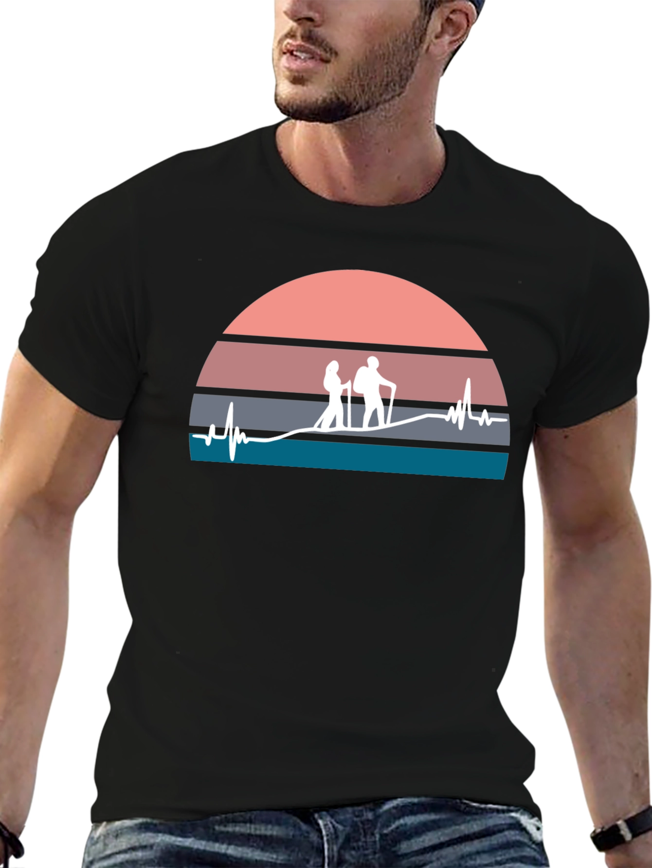 Hiking Heartbeat Graphic T-Shirt - Black