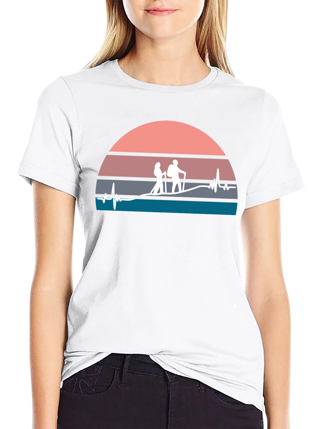 Hiking Heartbeat Graphic T-Shirt - Black