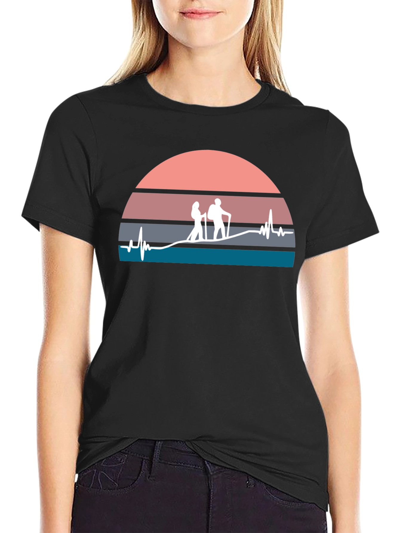 Hiking Heartbeat Graphic T-Shirt - Black