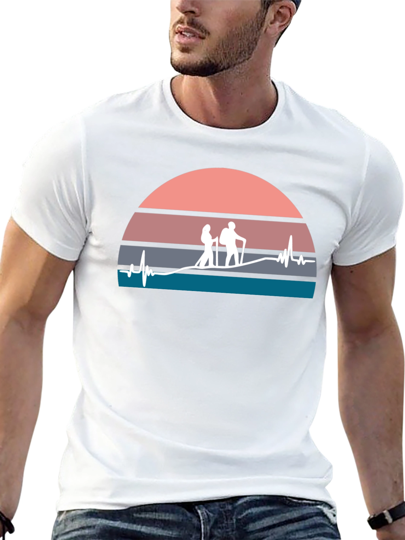 Hiking Heartbeat Graphic T-Shirt - Black