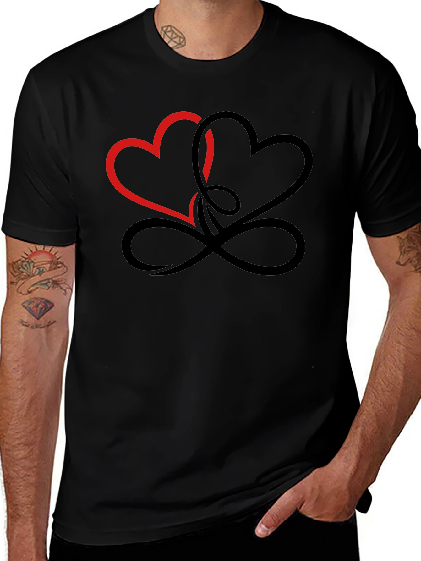 Intertwined Hearts Graphic Black T-Shirt