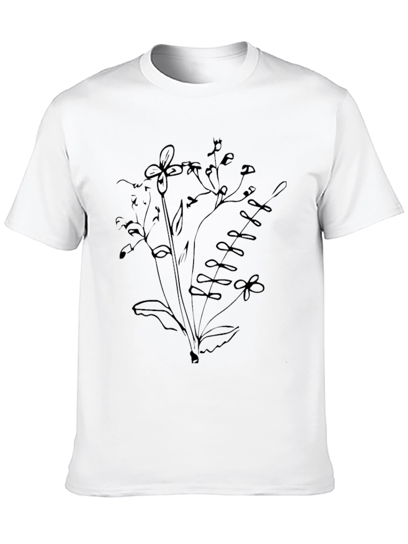 Mens Black T-Shirt with Floral Sketch Design