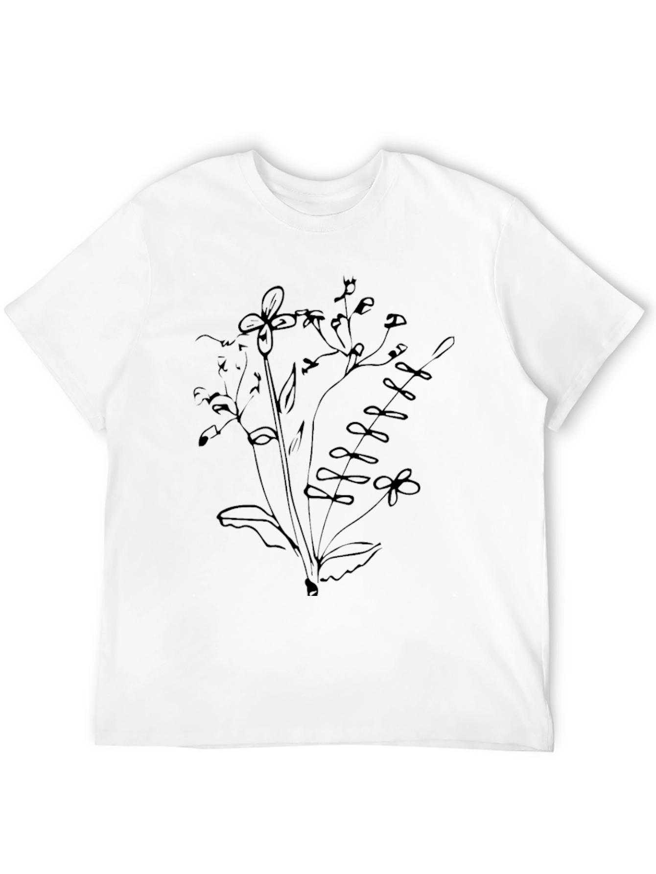 Mens Black T-Shirt with Floral Sketch Design