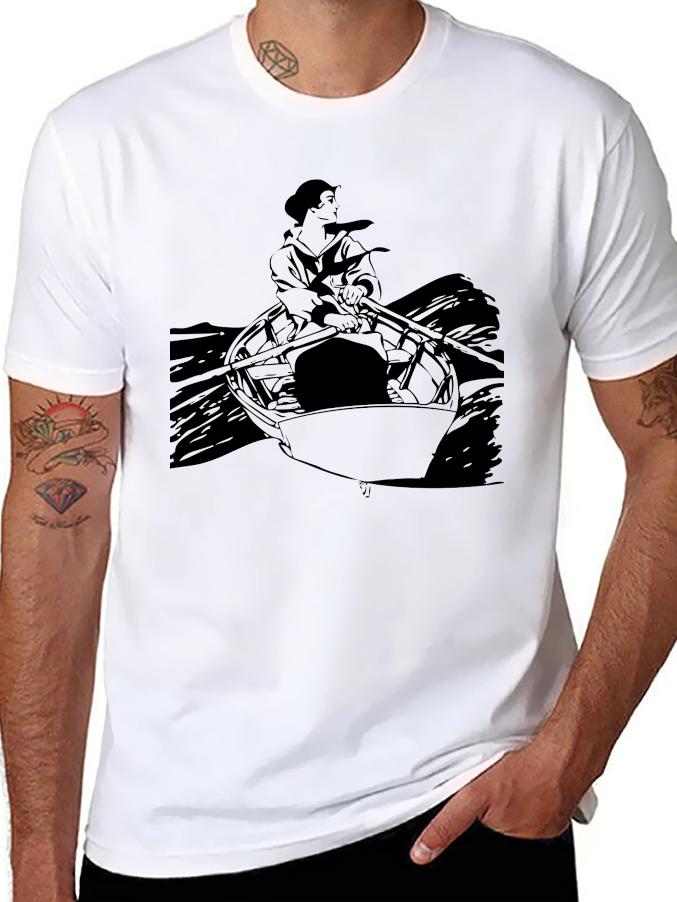 Rowing Boat Graphic Tee - Solid Black Shirt