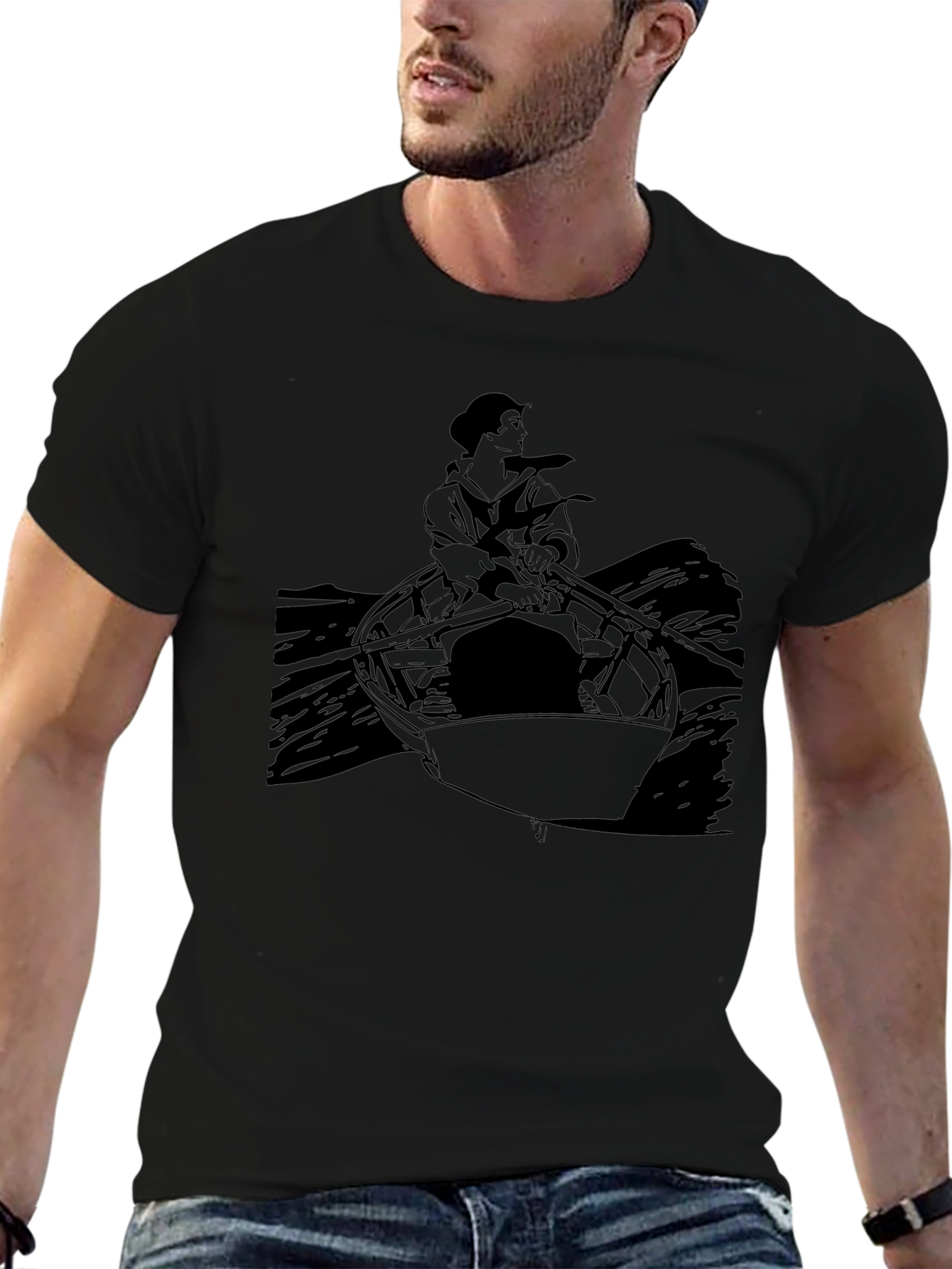 Rowing Boat Graphic Tee - Solid Black Shirt