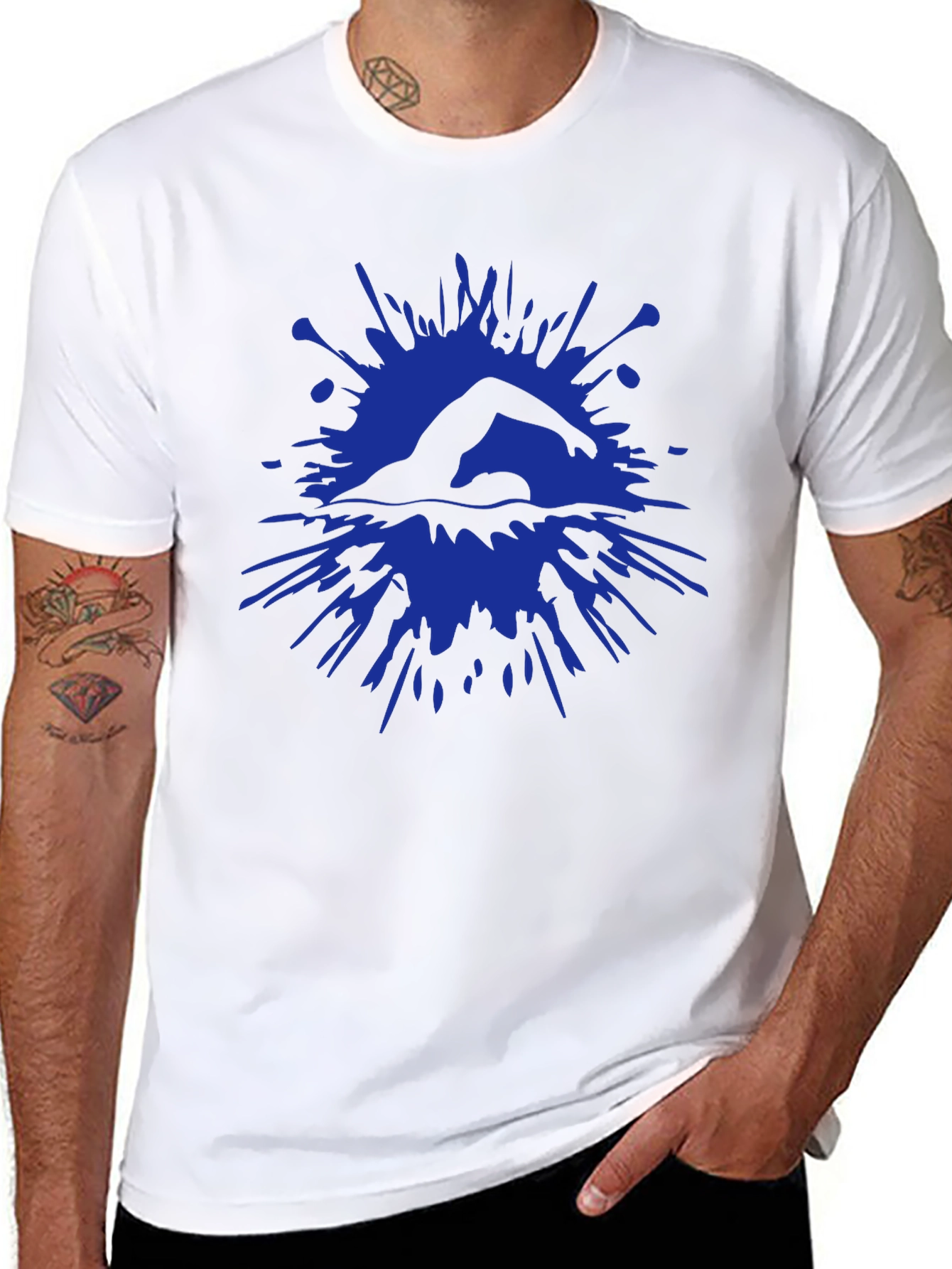 Swimmer Splash Graphic Tee - Black Cotton T-Shirt